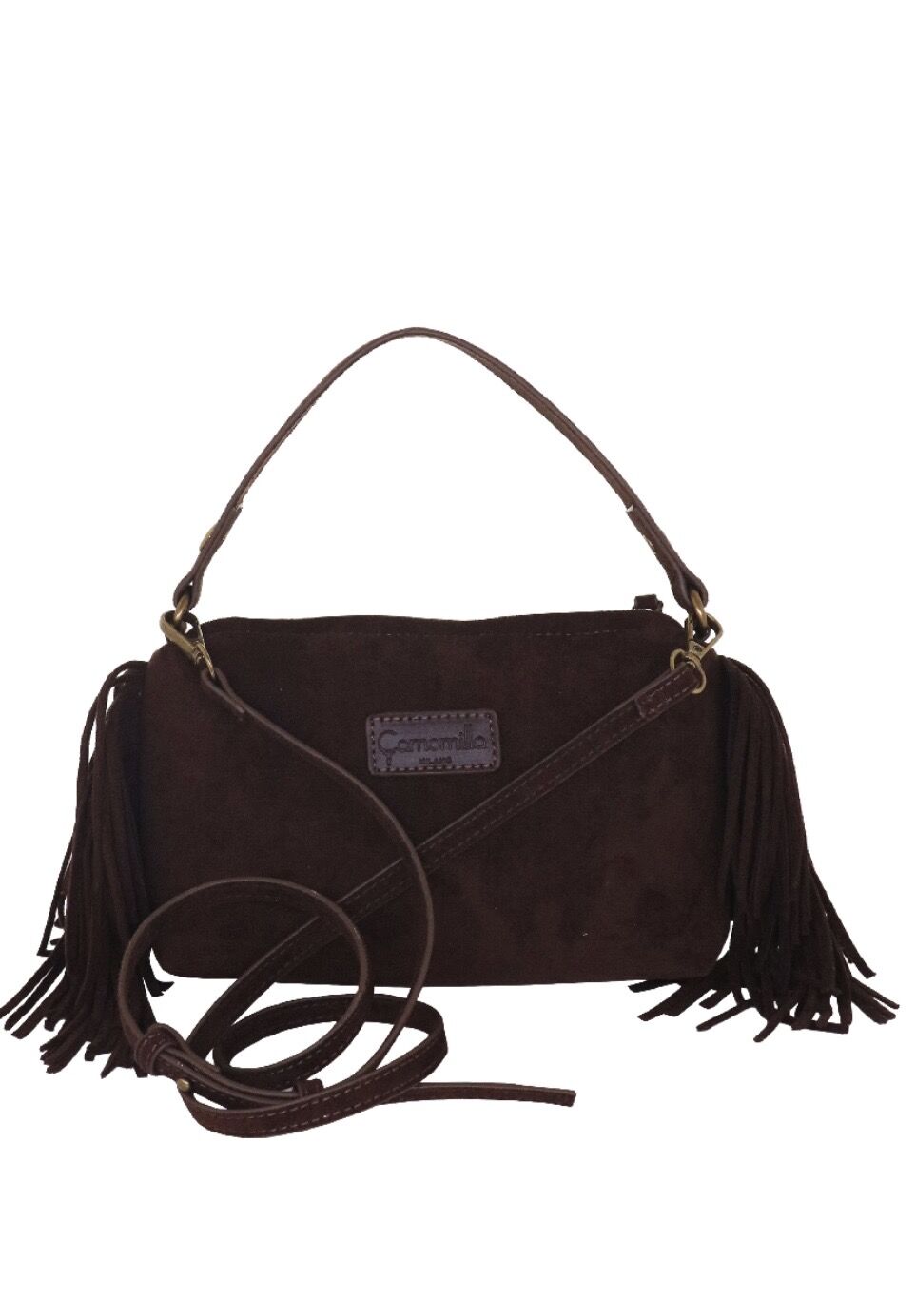 CAMOMILLA BORSA A MANO FRANGE MARRONE