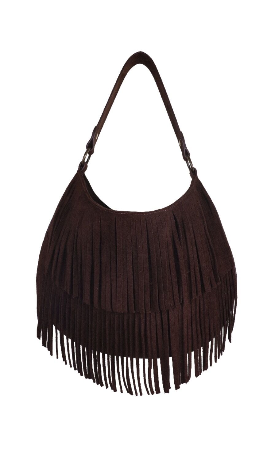 CAMOMILLA BORSA A SPALLA FRANGE MARRONE